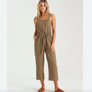 Billabong Sandy Shores Olive Green Overall Jumpsuit with Button Detail